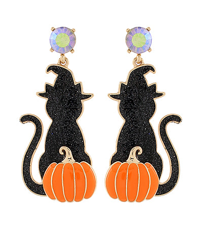 Halloween Black Cat & Pumpkin Earings