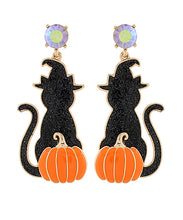 Load image into Gallery viewer, Halloween Black Cat &amp; Pumpkin Earings
