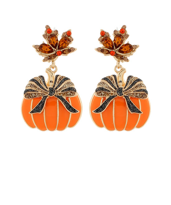 Ribbon & Pumpkin Drop Earrings
