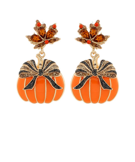 Ribbon & Pumpkin Drop Earrings