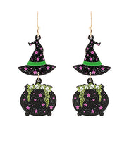 Load image into Gallery viewer, Witch Cauldron &amp; Hat Dangling Earrings
