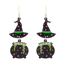 Witch Cauldron & Hat Dangling Earrings