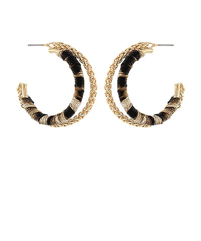 Layered Leather Wrap & Gold Hoop Earrings