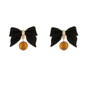 Load image into Gallery viewer, Black Bow &amp; Marble Drop Earrings
