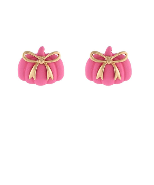 Pink Pumpkin & Bow Studs