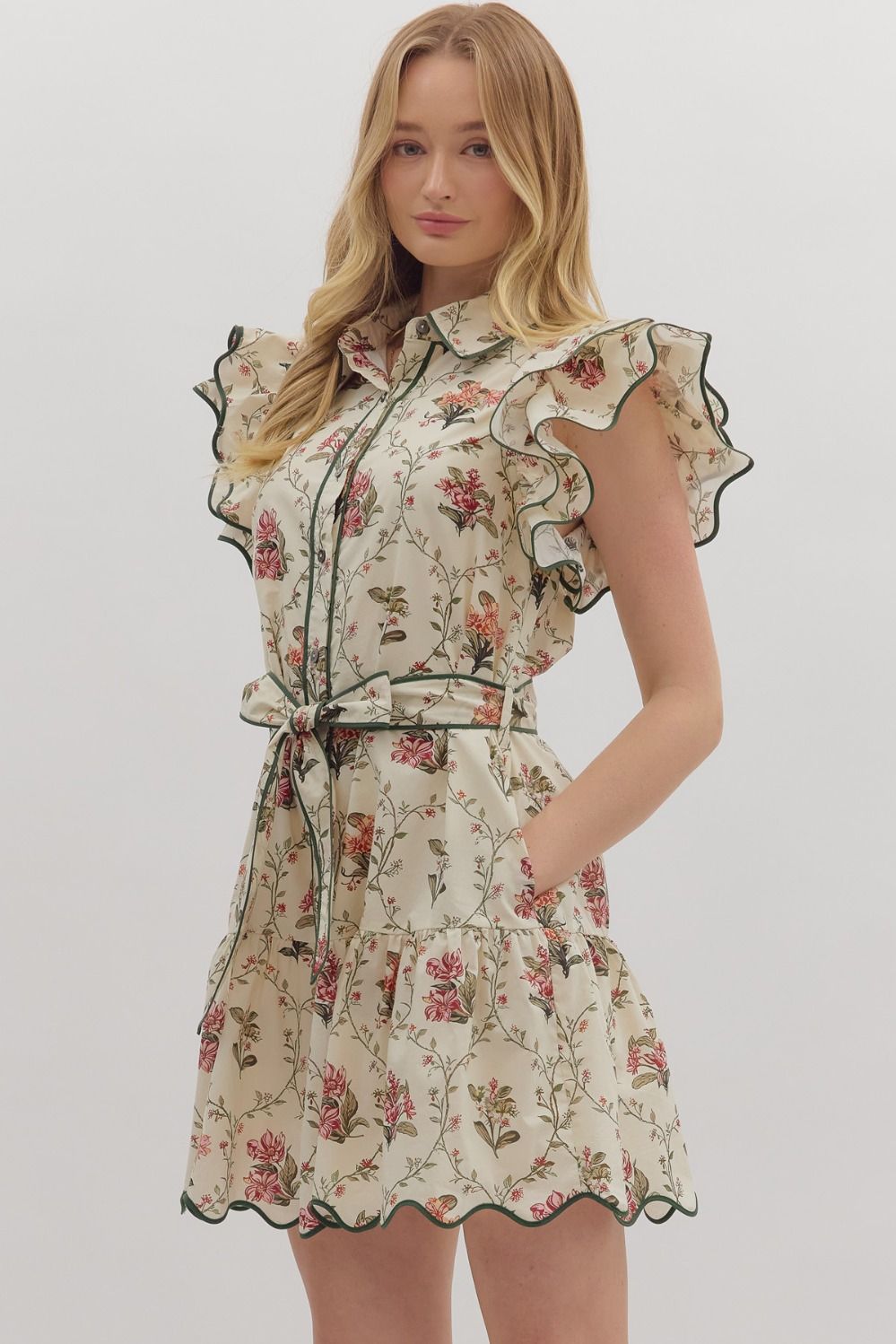 Ecru Floral Mini Dress