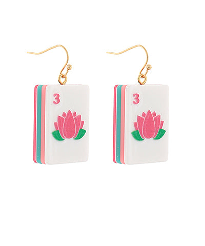 Lotus Mahjong Tile Earrings