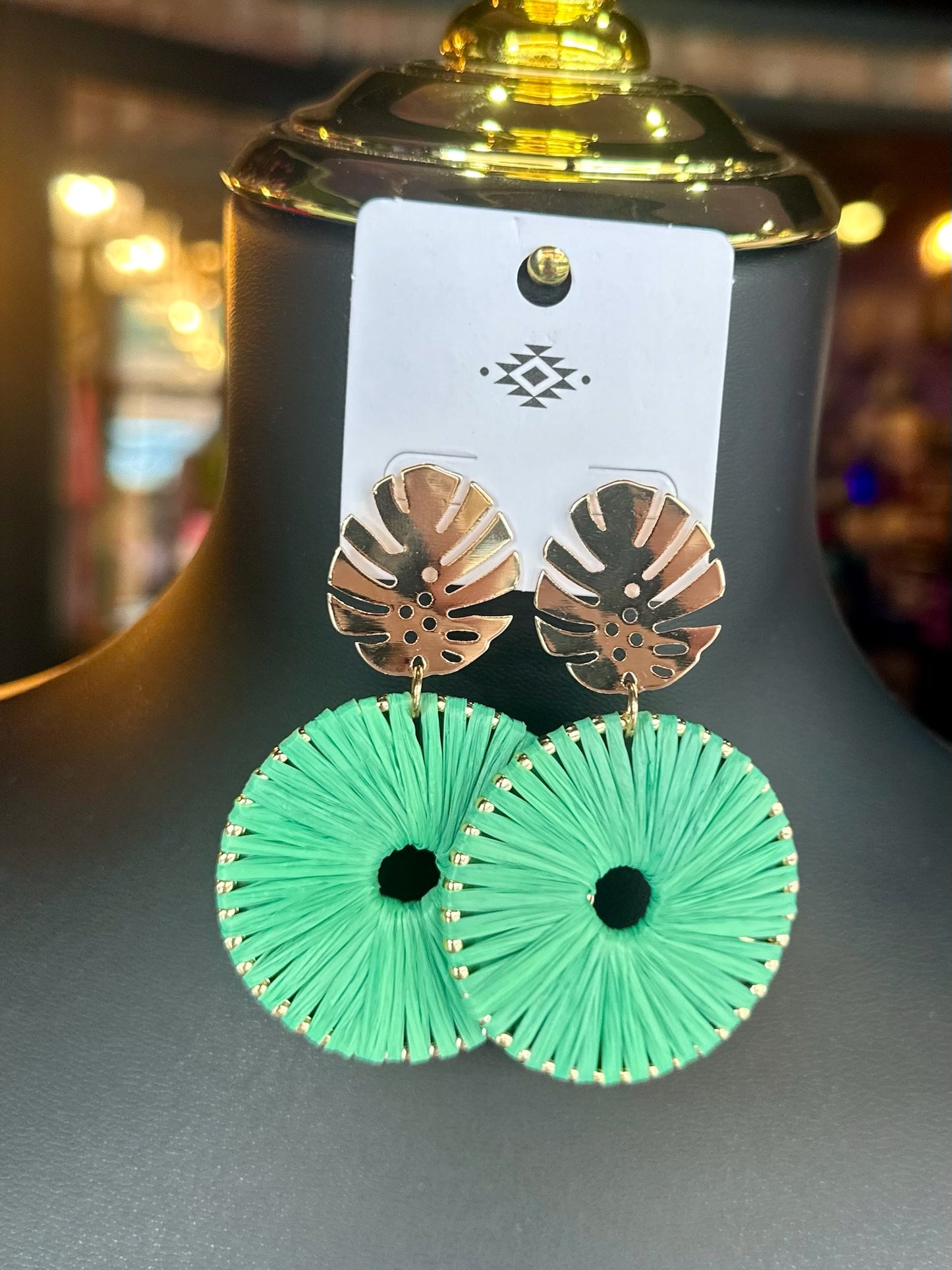 Green Raffia Wrapped Circle Earrings