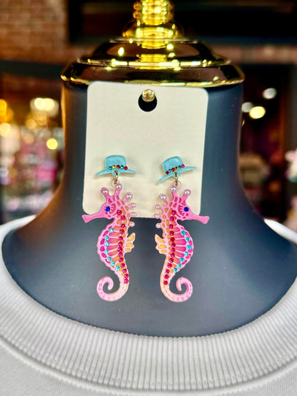 Multicolor Jeweled Seahorse Earrings