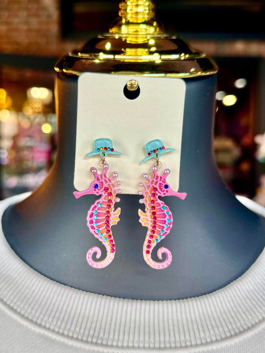 Multicolor Jeweled Seahorse Earrings