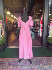 Pink Front Bow Sweetheart Neckline Midi Dress