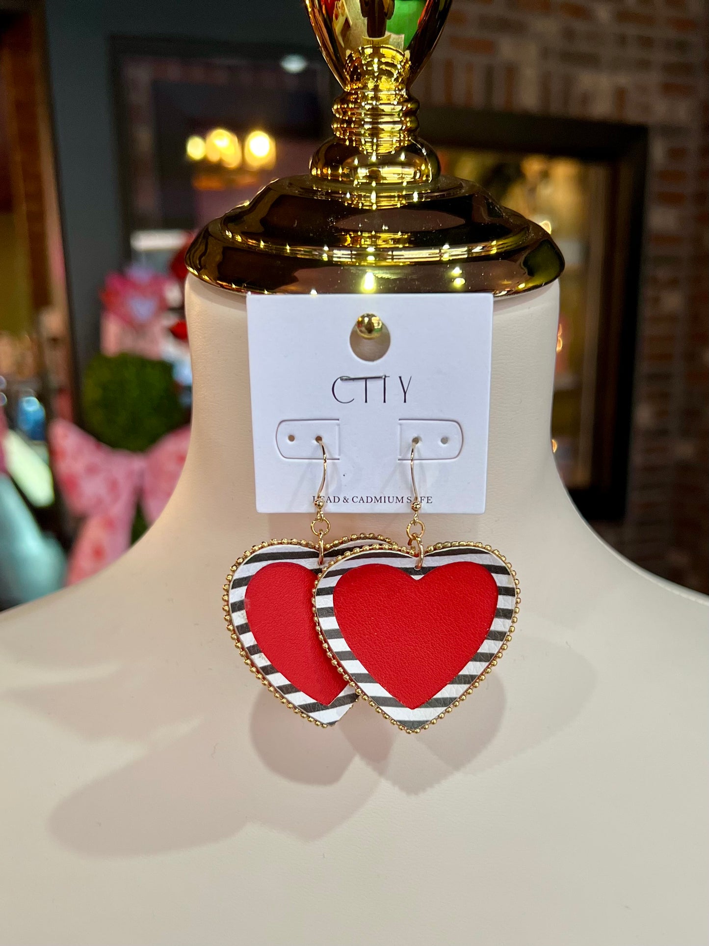 Stripe Trim Heart Earrings