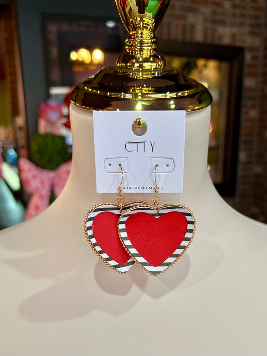 Stripe Trim Heart Earrings