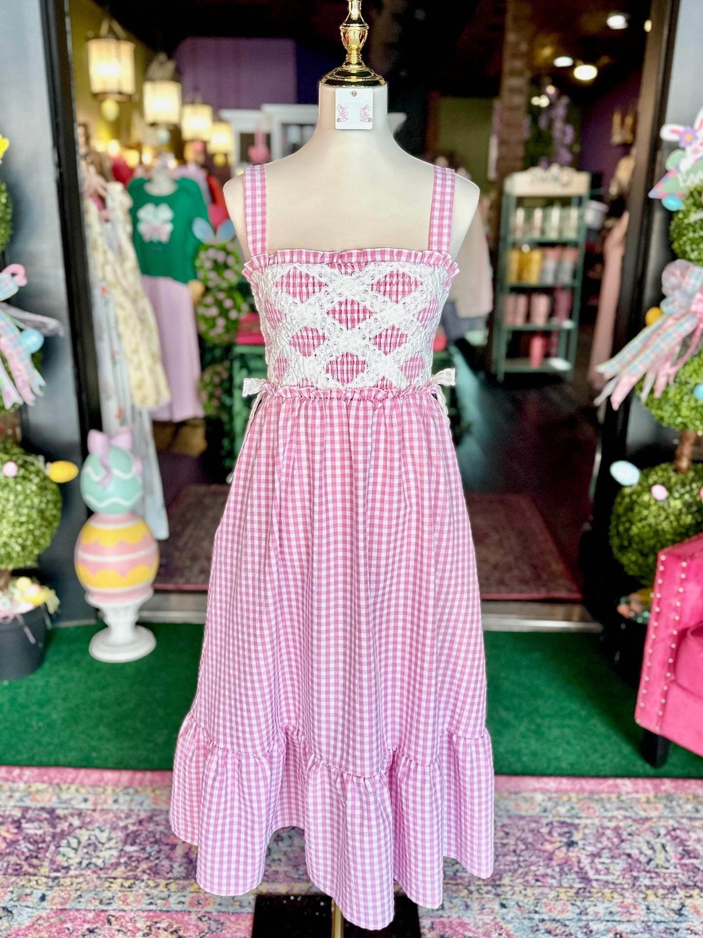 Pink Picnic Lace Midi Dress