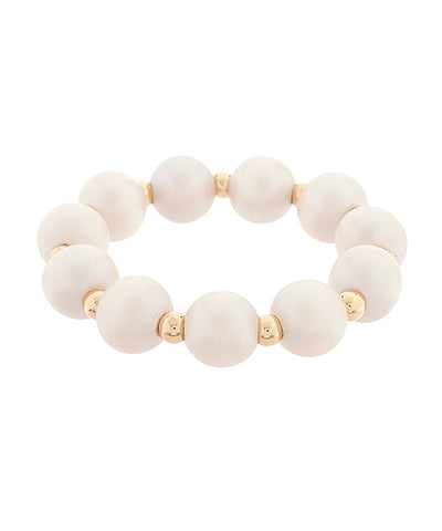 Cream Wood & Gold Beaded Bracelet