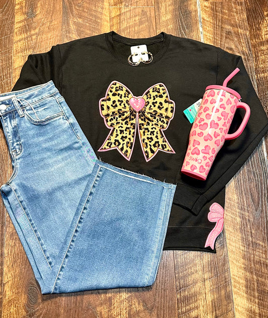 Leopard Bow & Pink Glitter Side Bows Sweatshirt
