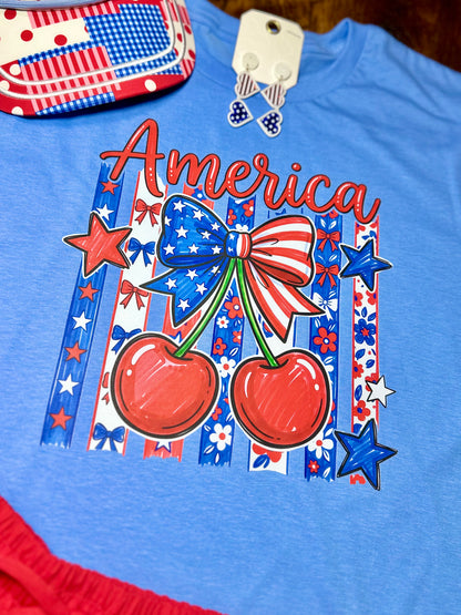 "America" Cherry Print T-Shirt