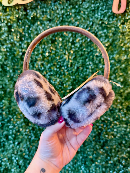 Gray Leopard Print Earmuffs