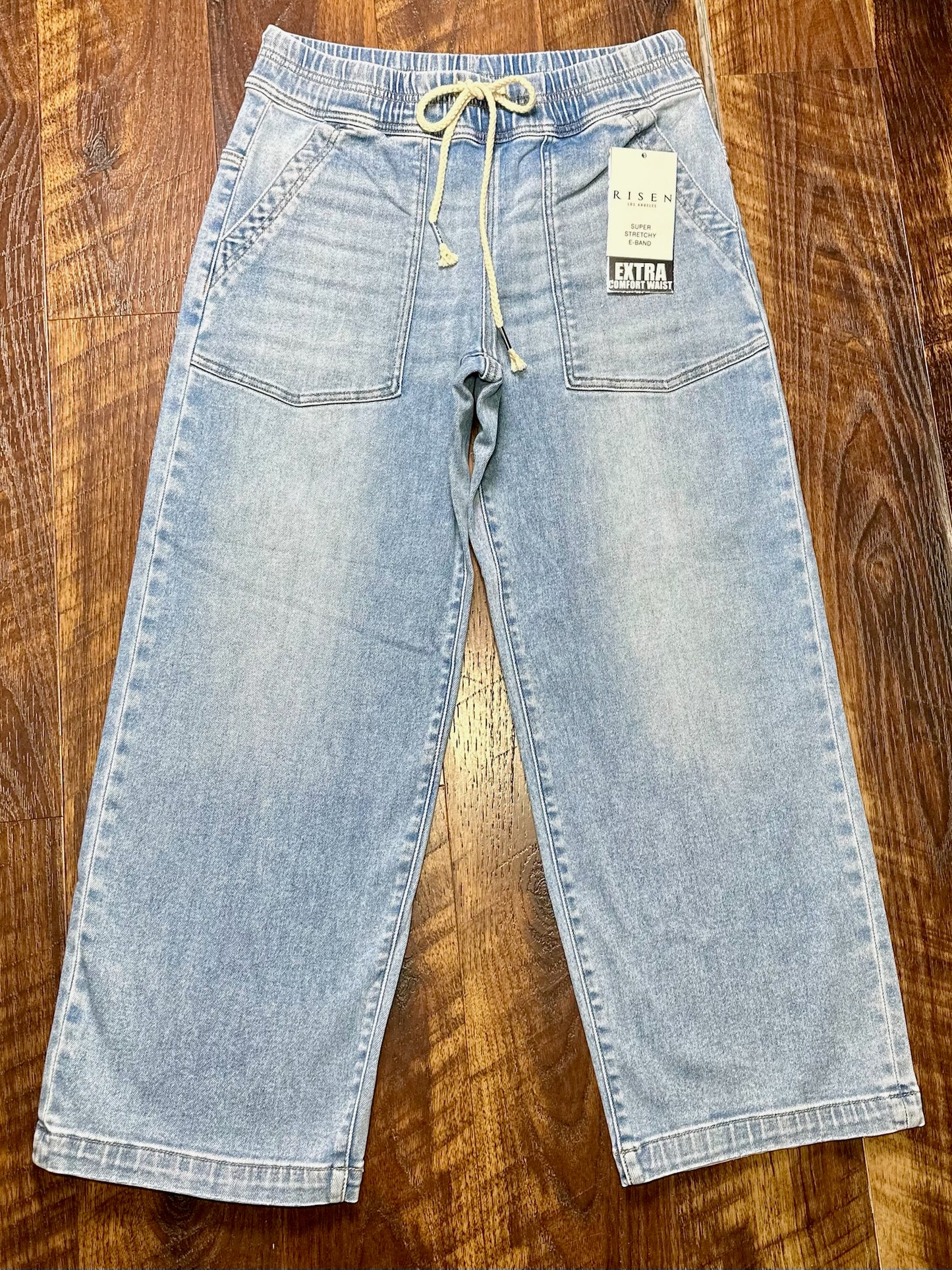 Risen Elastic Band Cropped Baggy Jeans