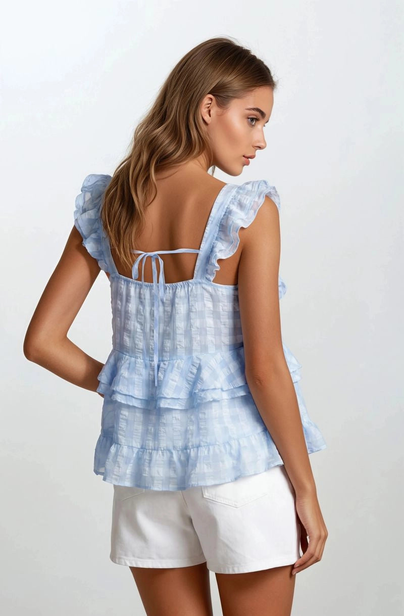 Carolina Sky Ruffle Top