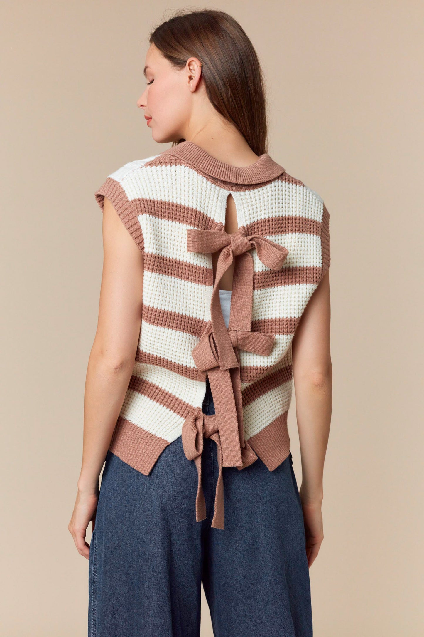 Mocha & Ivory Striped Sweater Vest