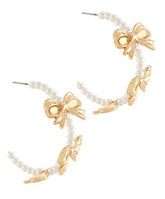 Load image into Gallery viewer, Bow &amp; Pearl Hoops

