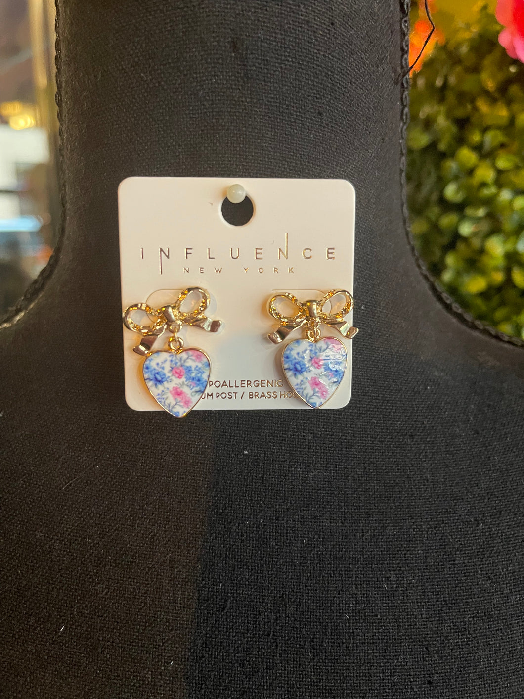 Bow & Floral Ceramic Heart Earrings