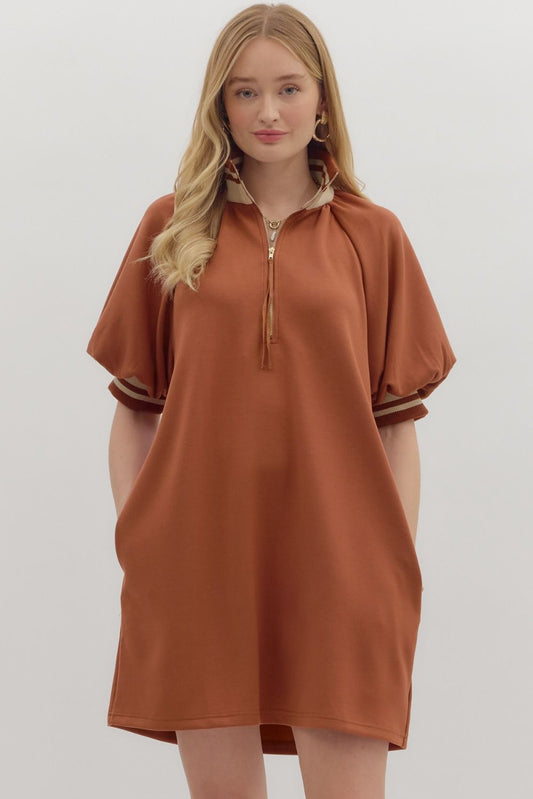 Clay Bubble Sleeve Mini Dress