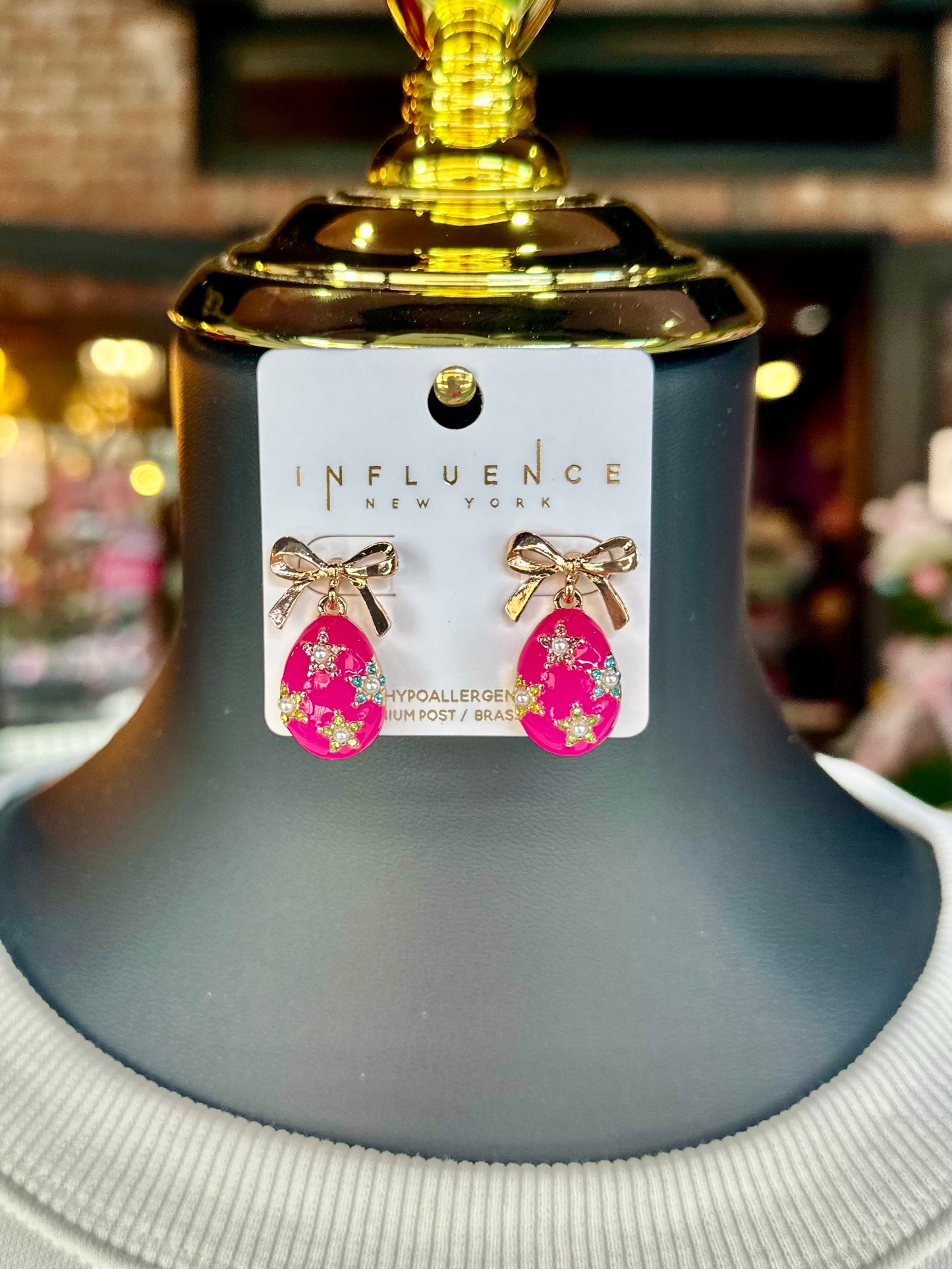 Hot Pink Rhinestone Embellished Easter Egg Earrings