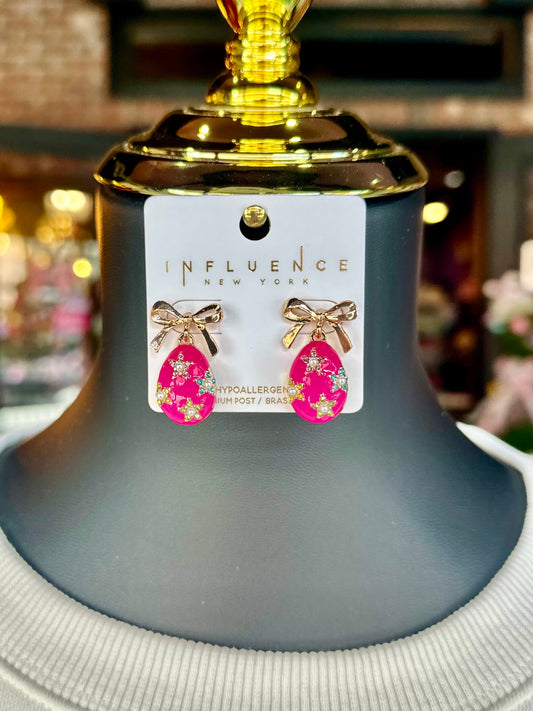 Hot Pink Rhinestone Embellished Easter Egg Earrings