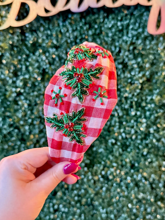 Red Plaid Holly Headband