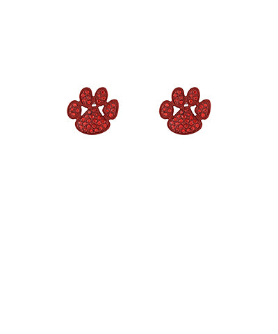 Red Rhinestone Paw Print Studs
