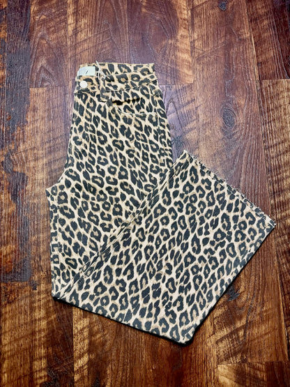 Vervet High Rise Leopard Print Cropped Wide Leg Jeans