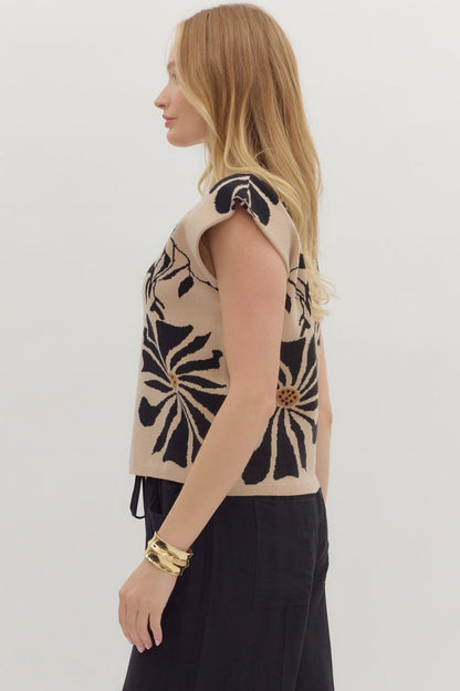 Ecru & Black Floral Sweater