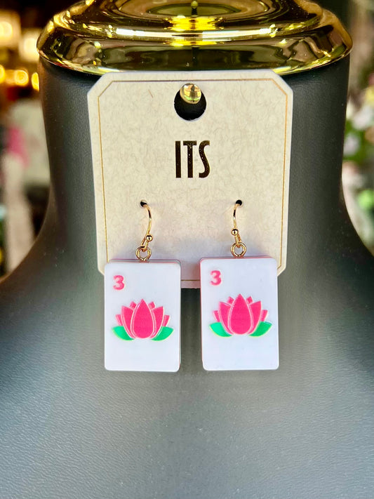 Lotus Mahjong Tile Earrings