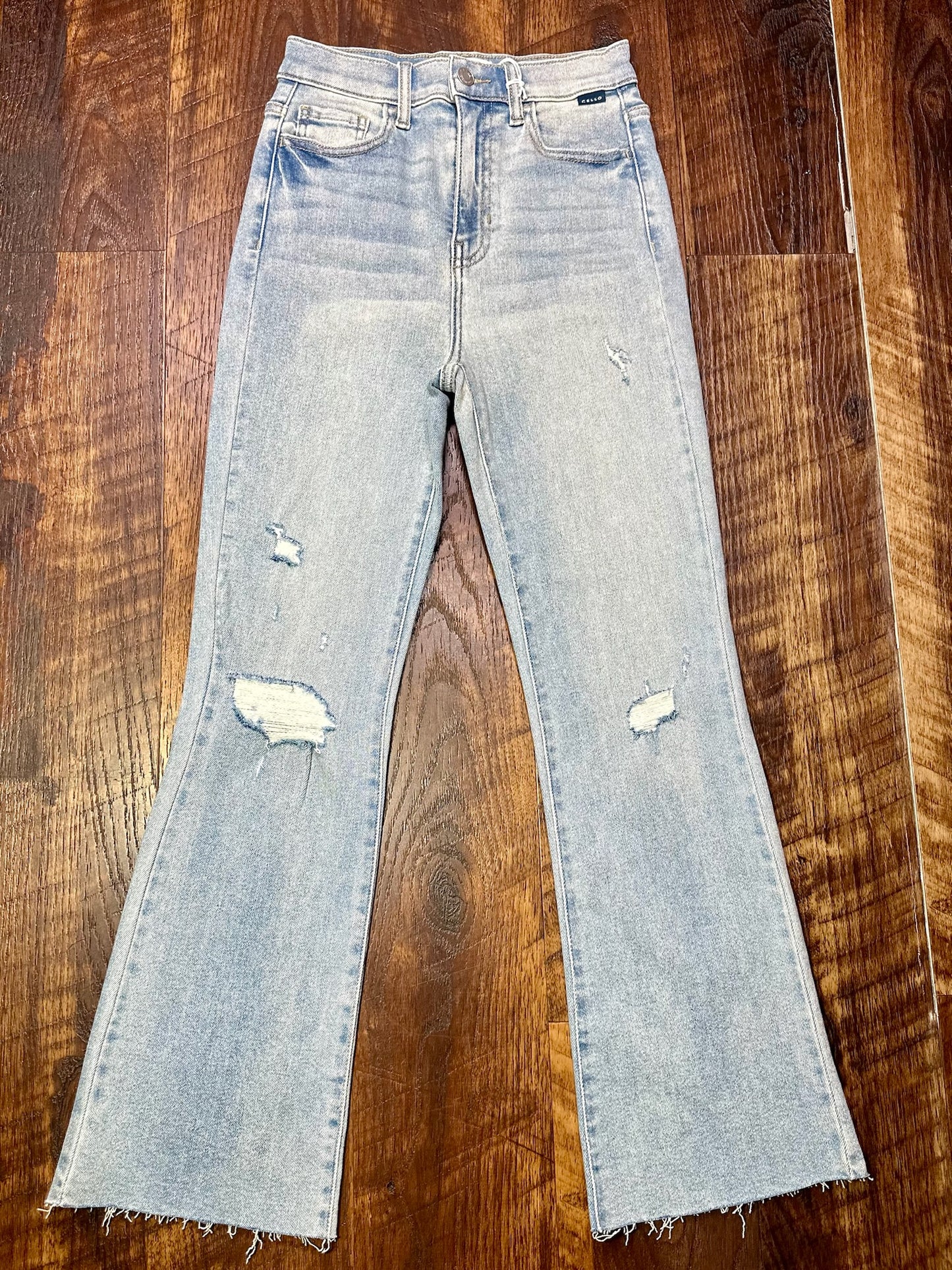 Cello Light Wash High Rise Crop Flare Jeans