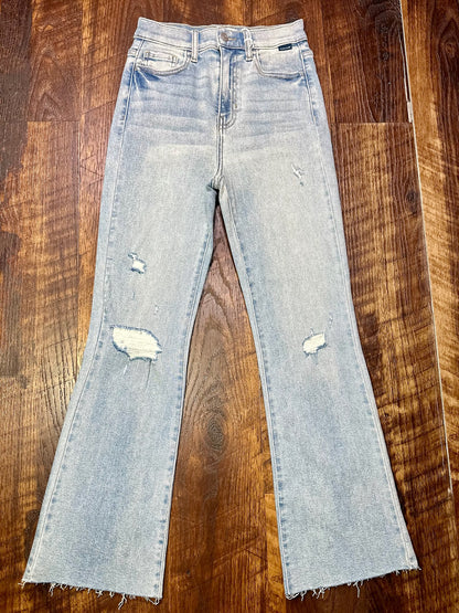 Cello Light Wash High Rise Crop Flare Jeans