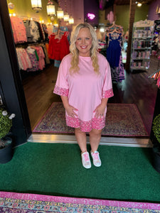 Pink Sequin T-shirt Dress