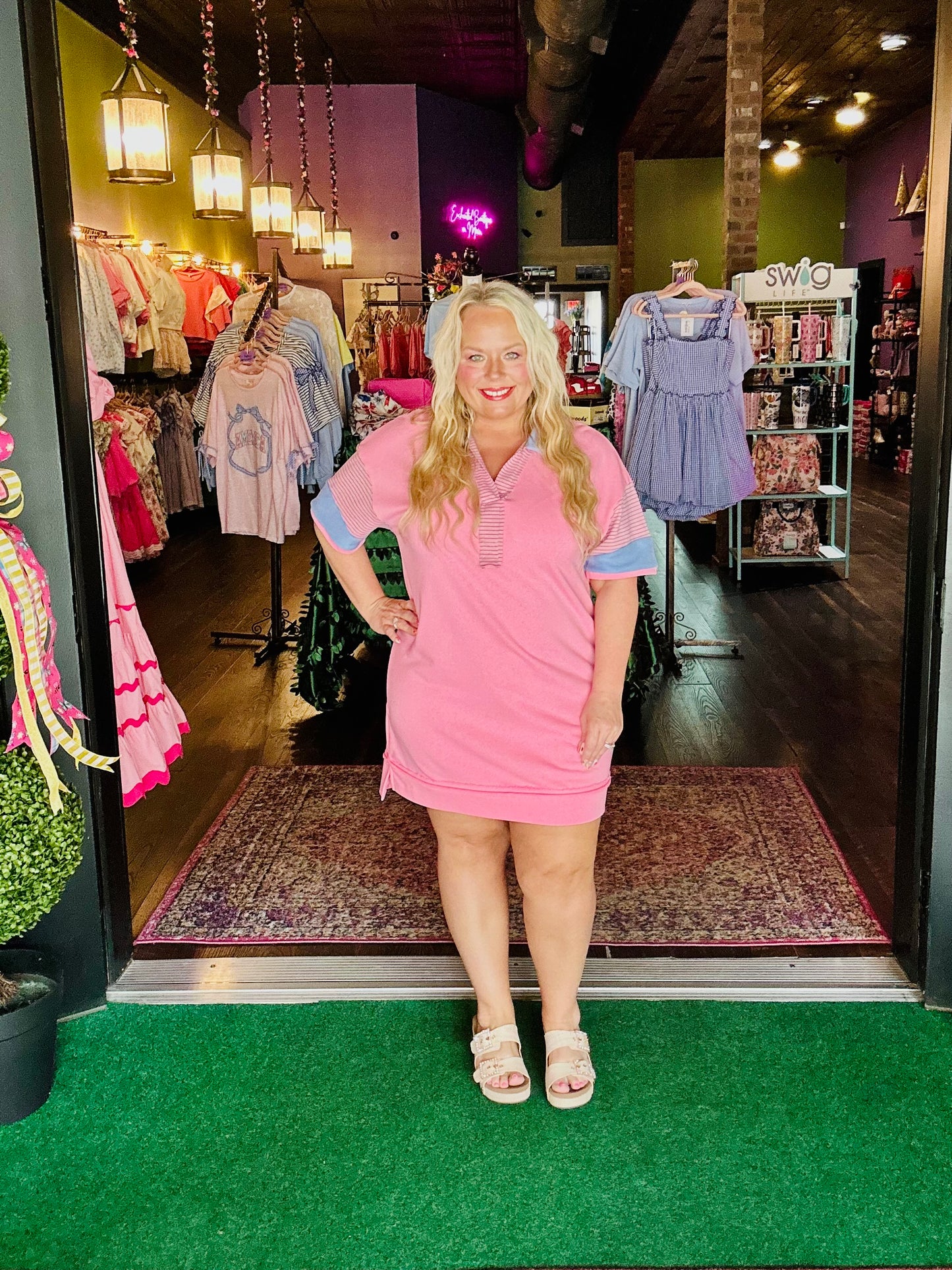 Bubblegum & Blue Stripe Mix Mini Dress