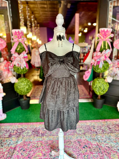 Metallic Bow Layered Mini Dress