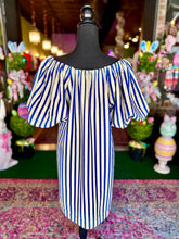 Load image into Gallery viewer, Royal Blue &amp; White Striped Mini Dress
