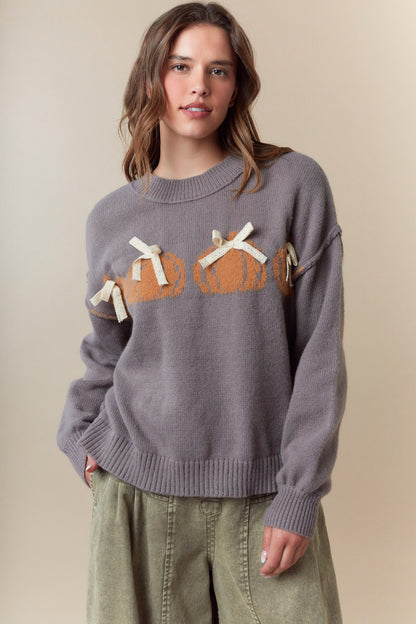 Pumpkin & Lace Bow Sweater