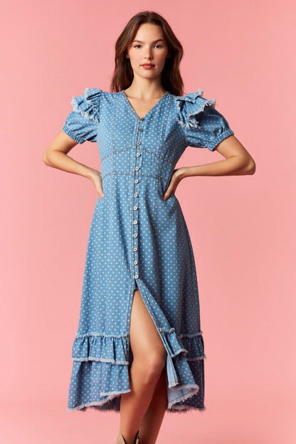 Denim Polka Dot Midi Dress