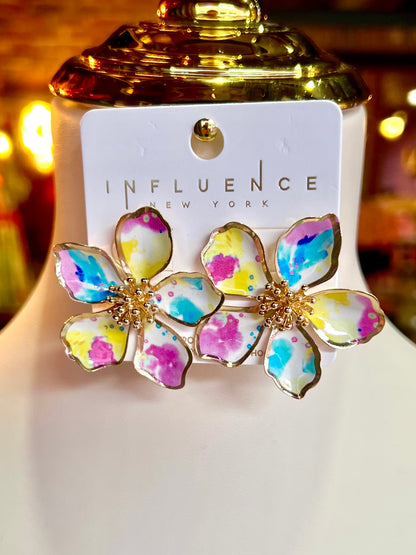 Watercolor Printed Metal Flower Earrings
