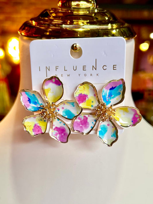 Watercolor Printed Metal Flower Earrings