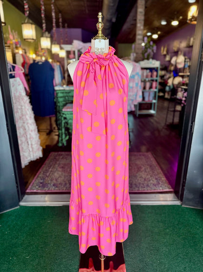 Pink & Orange Polka Dot Maxi