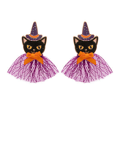 Black Cat Witch & Lace Cape Earrings