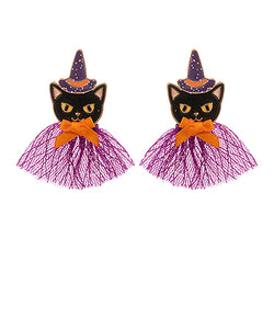 Black Cat Witch & Lace Cape Earrings