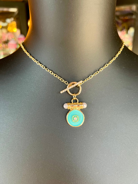 Turquoise & Gold Nautical Coin Pendant Necklace