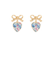 Load image into Gallery viewer, Bow &amp; Floral Ceramic Heart Earrings

